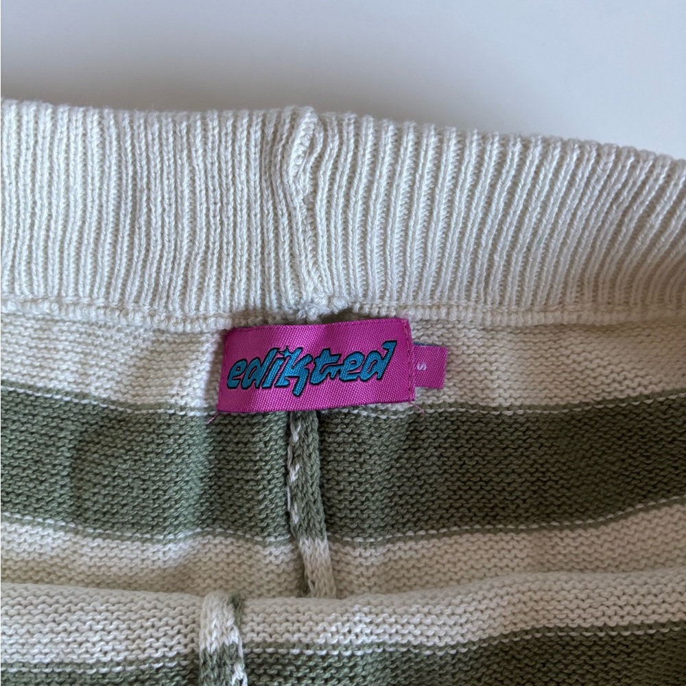 Edikted Striped Knit Drawstring Shorts in Cream & Olive - Picture 2 of 2